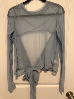 Popflex Sheer Long-Sleeve Tie-Back Top - Light Blue